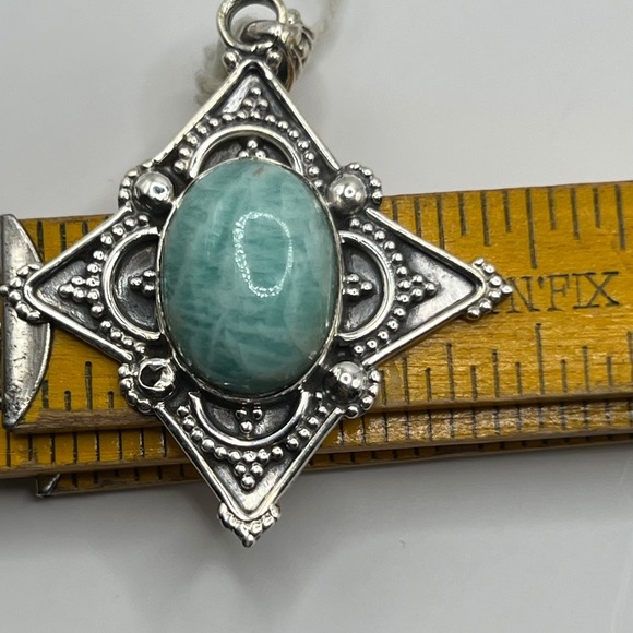 Sterling Silver Amazonite Pendant Oval Cabochon Gemstone Vintage Style 925 - Picture 4 of 9